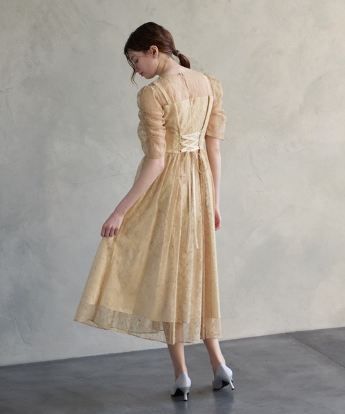 AIMER（エメ） ドレス ラメレースギャザースリーブレースアップ