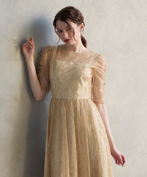 AIMER（エメ） ドレス ラメレースギャザースリーブレースアップ