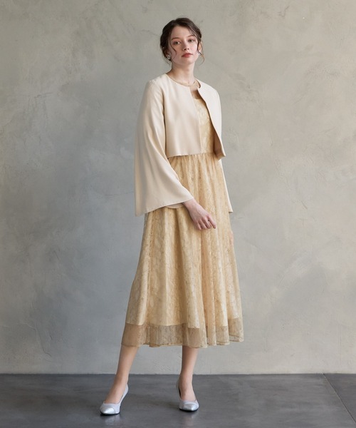 AIMER（エメ） ドレス ラメレースギャザースリーブレースアップ