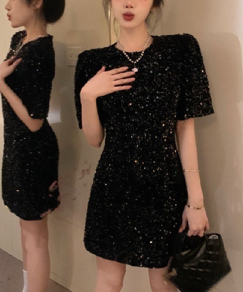 Veautt ヴュートスパンコール　ミニドレス　タイトドレス　パーティードレス Ritomo De Ricco ドレス 光沢スパンコールミニドレス : ZOZOTOWN Yahoo