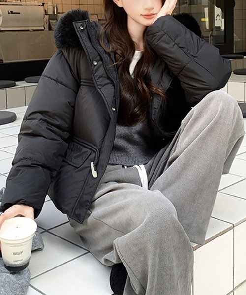 ダウンコート ダウンジャケット フェイクファーフード中綿ジャケット