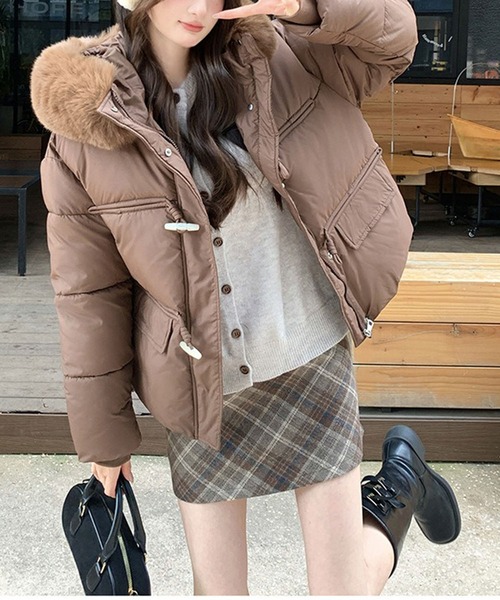 ダウンコート ダウンジャケット フェイクファーフード中綿ジャケット