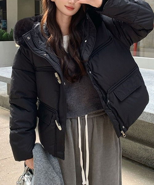 ダウンコート ダウンジャケット フェイクファーフード中綿ジャケット