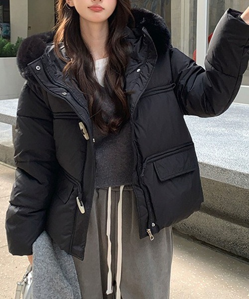 ダウンコート ダウンジャケット フェイクファーフード中綿ジャケット