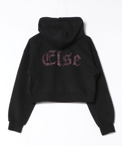 パーカー 「ビジューElseロゴ×ショート丈」裏起毛ジップパーカー 秋冬