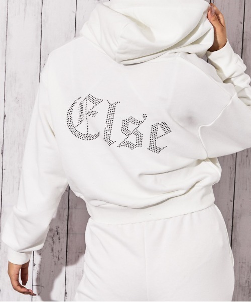 パーカー 「ビジューElseロゴ×ショート丈」裏起毛ジップパーカー 秋冬