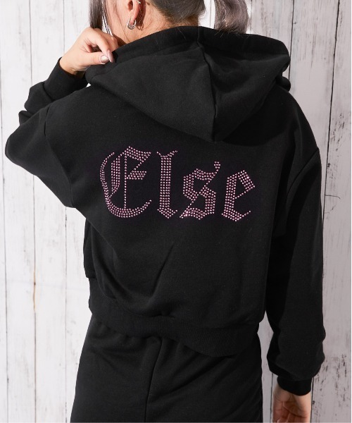 パーカー 「ビジューElseロゴ×ショート丈」裏起毛ジップパーカー 秋冬