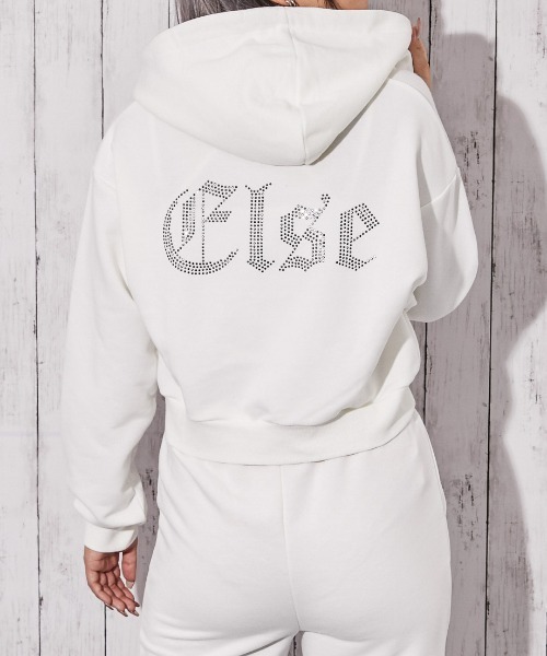 パーカー 「ビジューElseロゴ×ショート丈」裏起毛ジップパーカー 秋冬