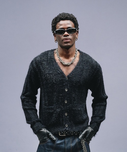 ANDER HUNK カーディガン Dameged Shaggy Knit V-neck Cardigan