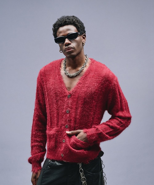 ANDER HUNK カーディガン Dameged Shaggy Knit V-neck Cardigan