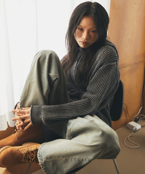 パーカー 「mahagrid/マハグリッド」 Pigment Mesh Zip-Up Knit/ピグメントメッシュジップアップニット レディース_6