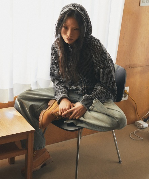 パーカー 「mahagrid/マハグリッド」 Pigment Mesh Zip-Up Knit/ピグメントメッシュジップアップニット レディース_9