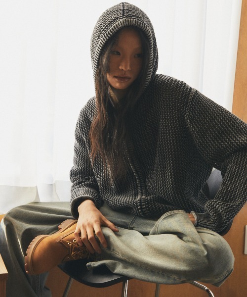 パーカー 「mahagrid/マハグリッド」 Pigment Mesh Zip-Up Knit/ピグメントメッシュジップアップニット レディース_8