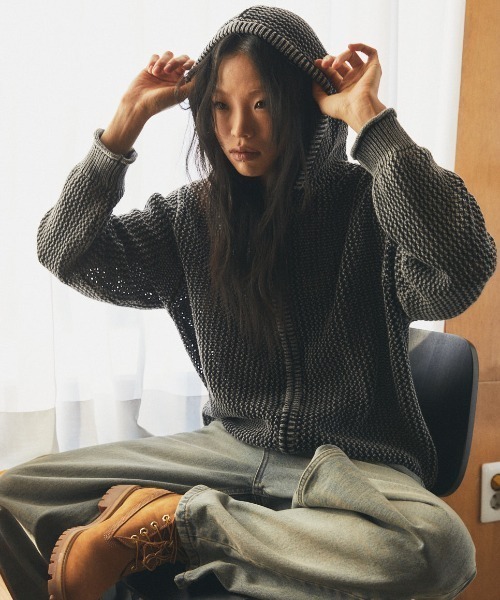 パーカー 「mahagrid/マハグリッド」 Pigment Mesh Zip-Up Knit/ピグメントメッシュジップアップニット レディース_7
