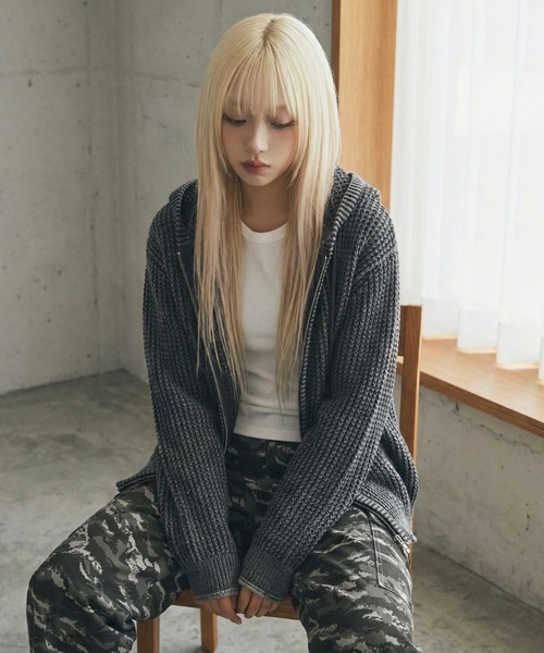 パーカー 「mahagrid/マハグリッド」 Pigment Mesh Zip-Up Knit/ピグメントメッシュジップアップニット レディース_4