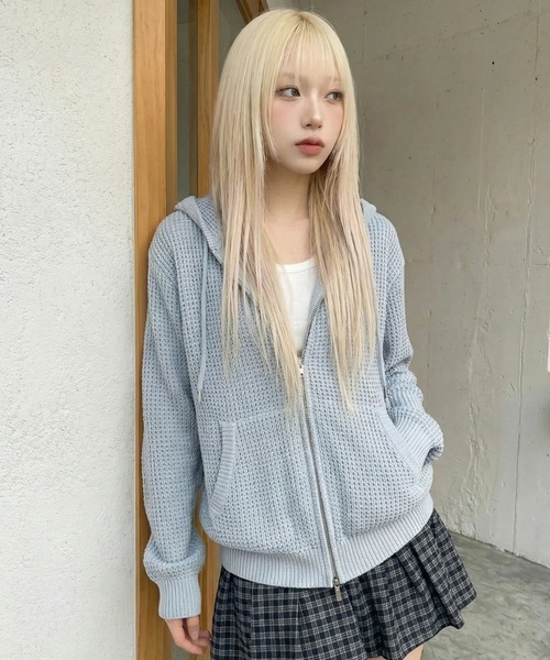 パーカー 「mahagrid/マハグリッド」 Pigment Mesh Zip-Up Knit/ピグメントメッシュジップアップニット レディース_17