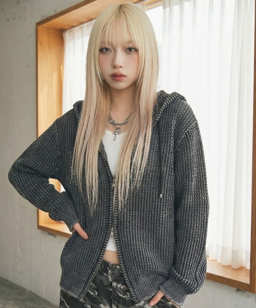 パーカー 「mahagrid/マハグリッド」 Pigment Mesh Zip-Up Knit/ピグメントメッシュジップアップニット レディース_5