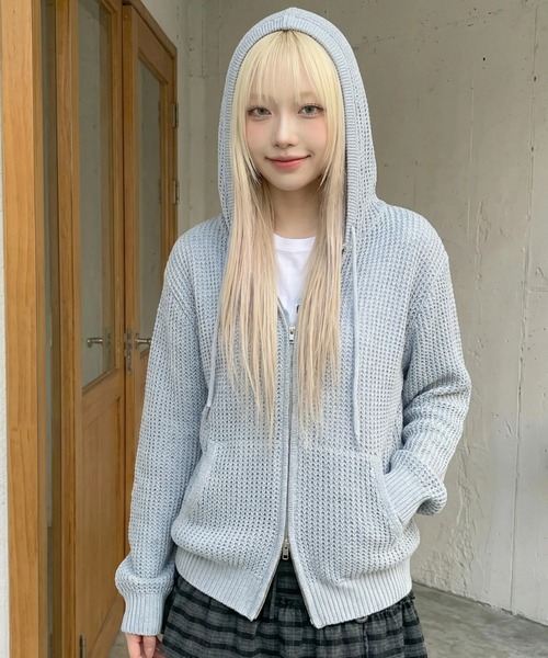 パーカー 「mahagrid/マハグリッド」 Pigment Mesh Zip-Up Knit/ピグメントメッシュジップアップニット レディース_18