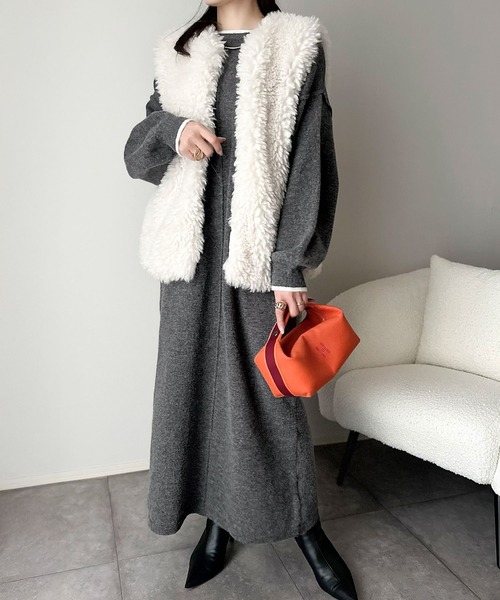 「classicalelf」 ニットワンピース LARGE グレイッシュベージュ レディース_画像7