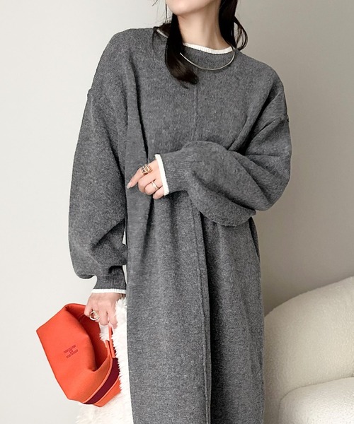 「classicalelf」 ニットワンピース LARGE グレイッシュベージュ レディース_画像9