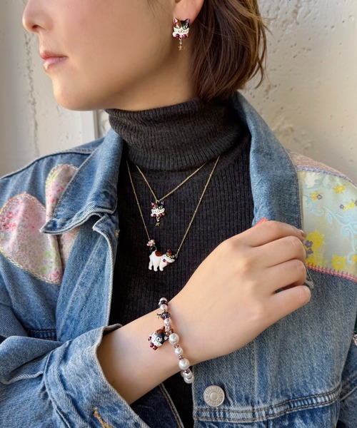 ブレスレット 三毛ティティモチーフ ゴムブレスレット レディースの画像