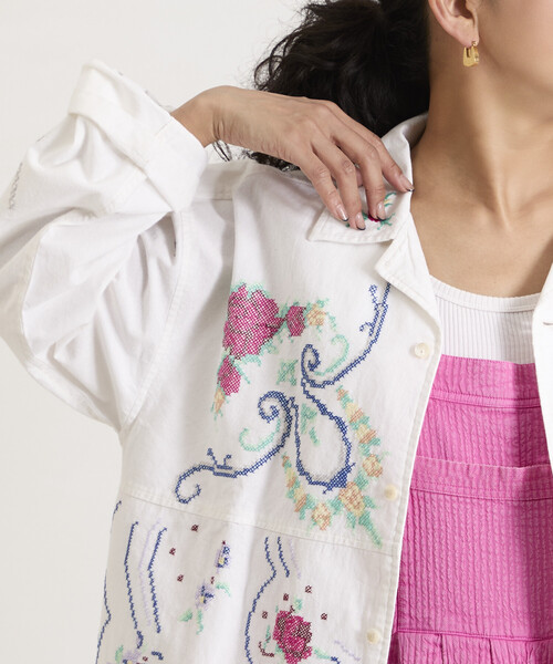 Freada（フリーダ） ブラウス シャツ オープンカラー 刺繍 シャツ