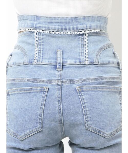 ジーンズ デニム デニムパンツ レースサイドオープンフレアパギンス レディースの画像