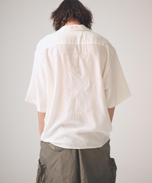 Admiral 半袖シャツ スコートセットダマスク柄 ベージュ ADAM PATEK（アダムパテック） シャツ 半袖 mhs2582-tiger embroidery