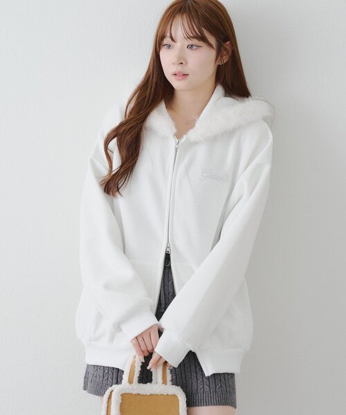 「continuer de NICE CLAUP」 ジップアップパーカー FREE オフホワイト レディース_画像5