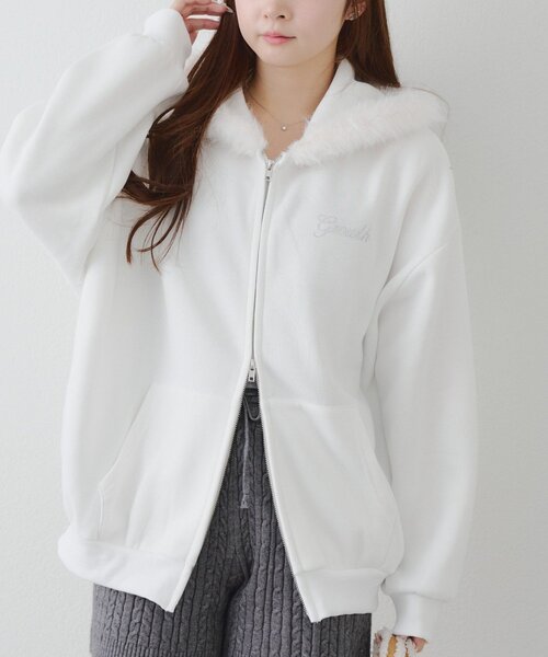 「continuer de NICE CLAUP」 ジップアップパーカー FREE オフホワイト レディース_画像6