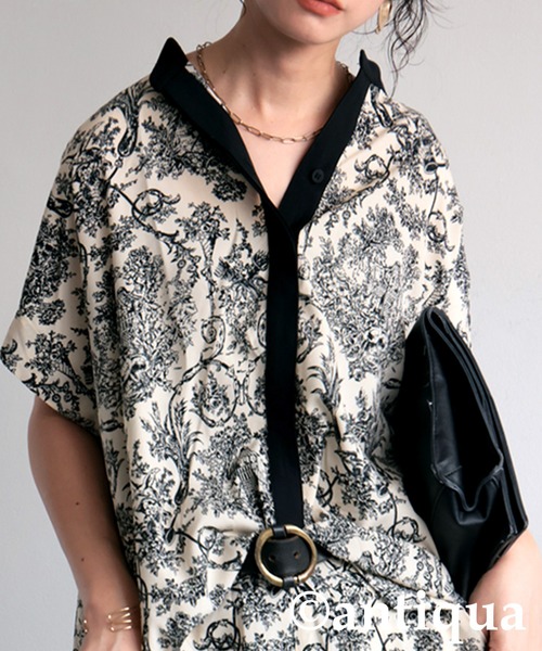 「antiqua」 半袖ブラウス ONESIZE ブラック レディース_画像7