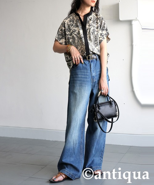 「antiqua」 半袖ブラウス ONESIZE ブラック レディース_画像9