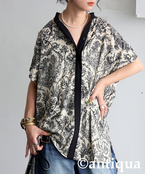 「antiqua」 半袖ブラウス ONESIZE ブラック レディース_画像10