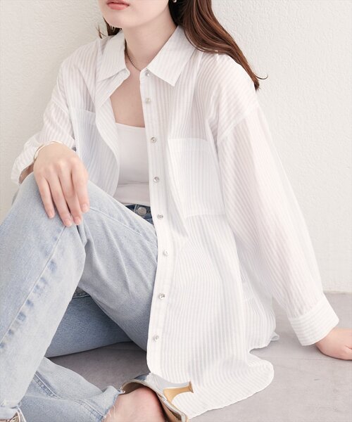 natural couture ブラウス シャツ 「sherbet line」接触冷感ベーシック