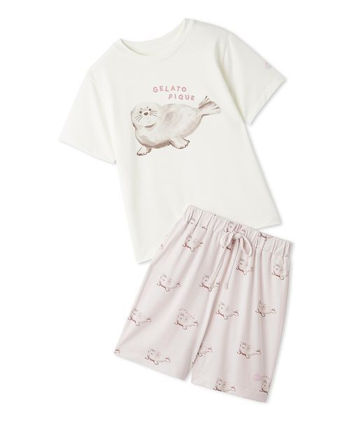 パジャマ 「JUNIOR」「接触冷感」シーアニマル柄ワンポイントTシャツ＆ショートパンツセット キッズ 子供の画像