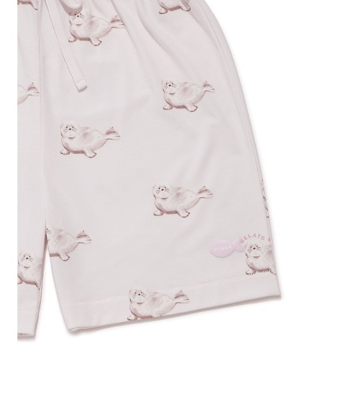 パジャマ 「JUNIOR」「接触冷感」シーアニマル柄ワンポイントTシャツ＆ショートパンツセット キッズ 子供の画像