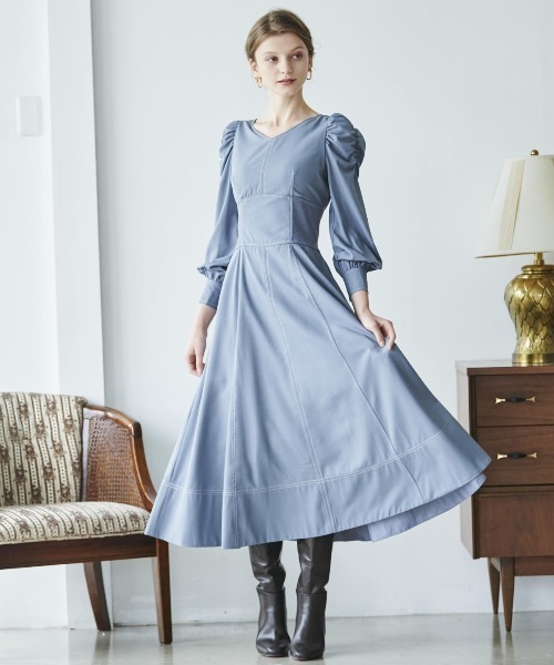 レディース　アンドクチュール　ワンピース AND COUTURE（アンドクチュール） 長袖ワンピース MEDIUM ブルー