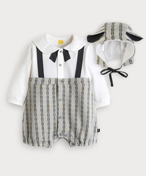 ベビー服 ロンパース 「2点セット」レノロンパース＆耳付きボンネット