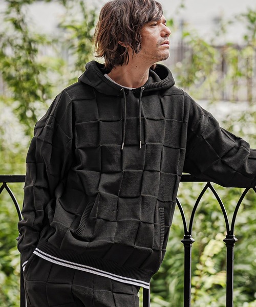 iso 位相 ニットパーカー サンプル品 カシミヤ混 CAMBIO（カンビオ） パーカー mpa4213- Block Knit Hoodie ブロック