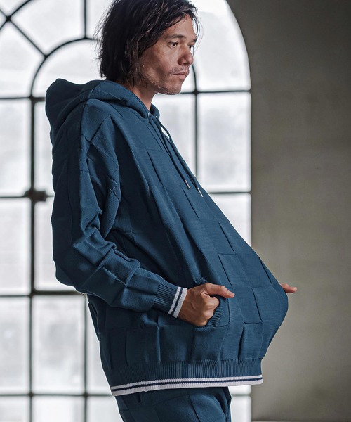 CAMBIO（カンビオ） パーカー mpa4213- Block Knit Hoodie ブロック