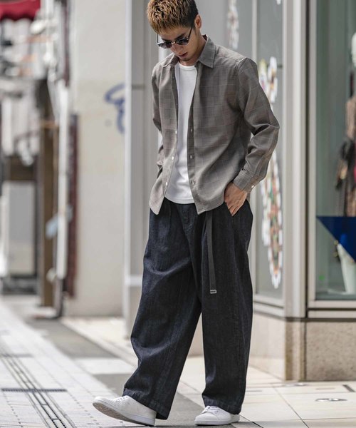 パンツ デニム ジーンズ ライトオンスデニム / ワイドパンツ バギー デニム タック ガウチョ パンツ|ZOZOTOWN |19