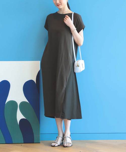 ワンピース BEAMS HEART / 後ボタン 異素材切替ワンピース 