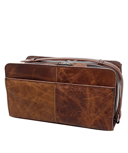 バッグ　ブラウン REN】シンプルで柔らかいファスナー付きやぎ革ショルダーバッグ