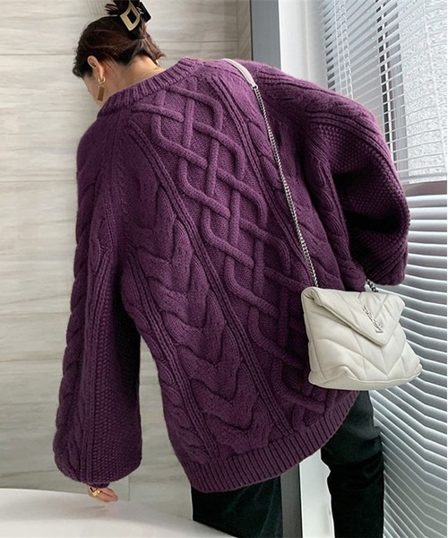 BLANC FICELLE ニット セーター ケーブル編み クルーネック レディース