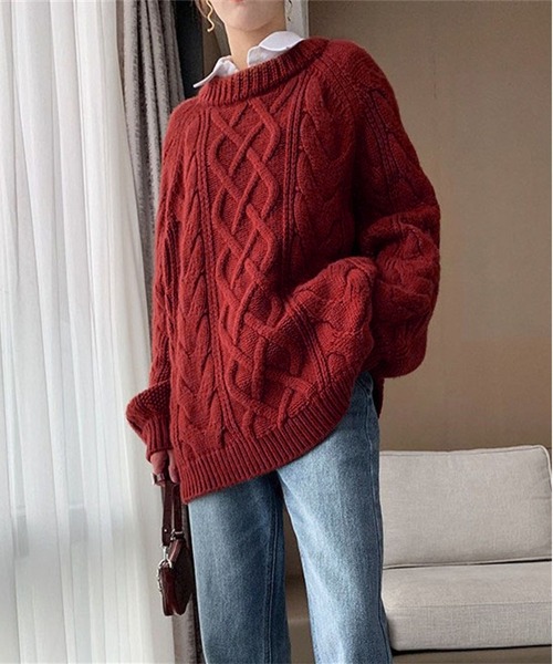 BLANC FICELLE ニット セーター ケーブル編み クルーネック レディース