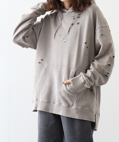 FUNALIVE（ファンアライブ） パーカー 裏毛 ダメージ加工 プルパーカー