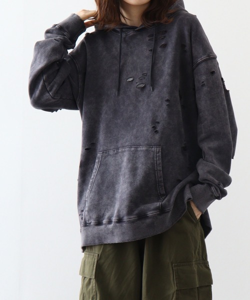 ウィンダンシー バックロゴ パーカー 黒 フード ダメージ加工 美品 パイル L ウィンダンシー バックロゴ パーカー 黒 フード ダメージ加工 美