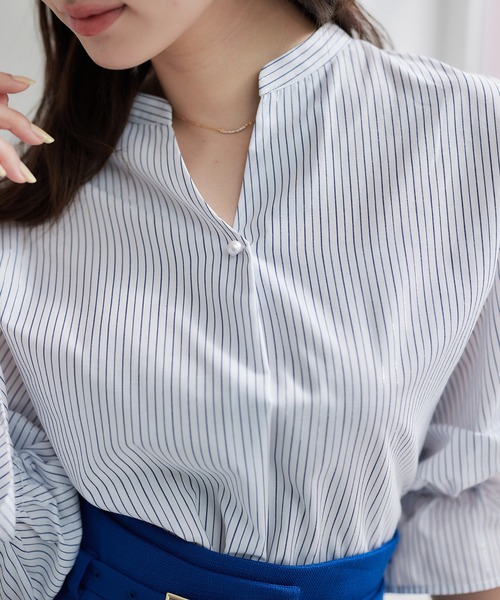 ブラウス シャツ ラメストライプスキッパーキャンディスリーブブラウス レディース 12Twelve Agenda ブラウス シャツ ラメストライプスキッパー