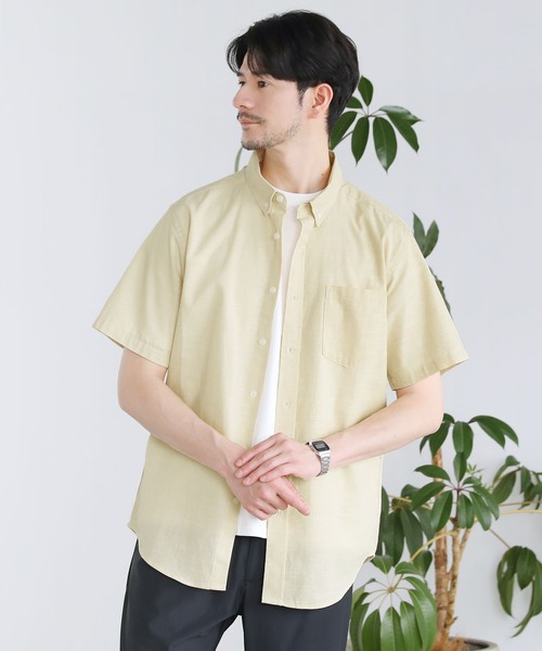 boohoo MAN★オーバーサイズ 半袖 クリンクル生地 ボタン シャツ ウールライクファブリック オーバーサイズS/Sシャツ MONO-MART