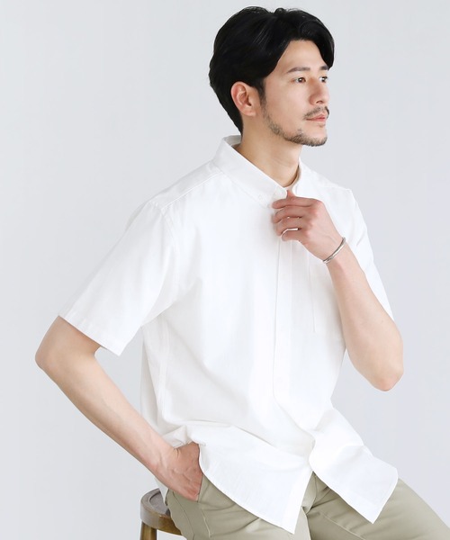 boohoo MAN★半袖 ウィーブ柄 ボタン留め シャツ ワイシャツ★白 LIL VENDARS シャツ コットンスラブ半袖ボタンダウンシャツ